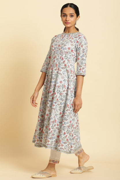 W for Woman Powder Blue Floral Printed Flared Kurta