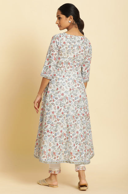 W for Woman Powder Blue Floral Printed Flared Kurta