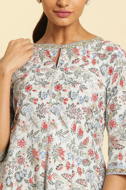 W for Woman Powder Blue Floral Printed Flared Kurta