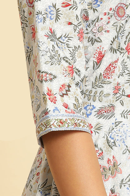 W for Woman Powder Blue Floral Printed Flared Kurta