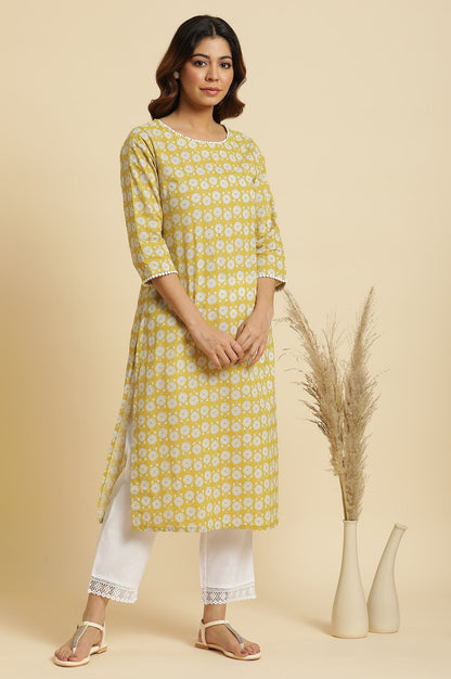 W for Woman Yellow Abstract Printed Straight Kurta