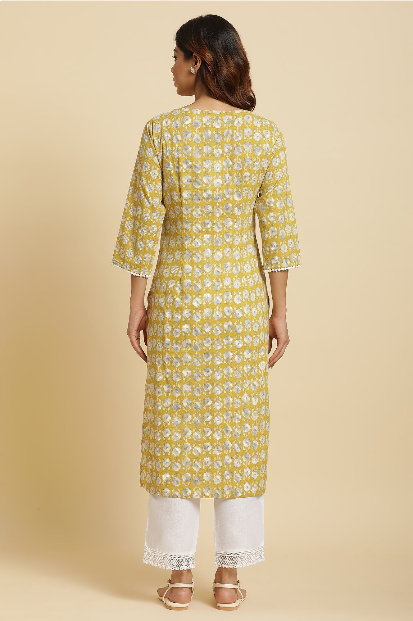 W for Woman Yellow Abstract Printed Straight Kurta