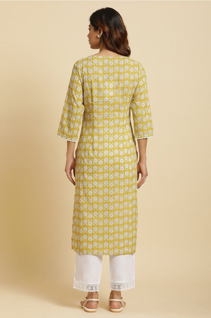 W for Woman Yellow Abstract Printed Straight Kurta