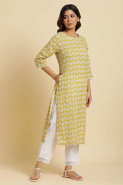 W for Woman Yellow Abstract Printed Straight Kurta