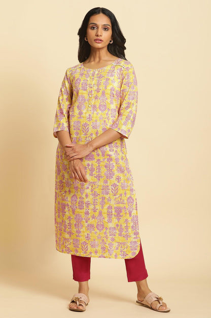 W for Woman Yellow Floral Printed Straight Kurta
