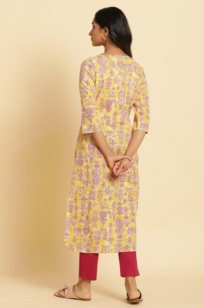 W for Woman Yellow Floral Printed Straight Kurta