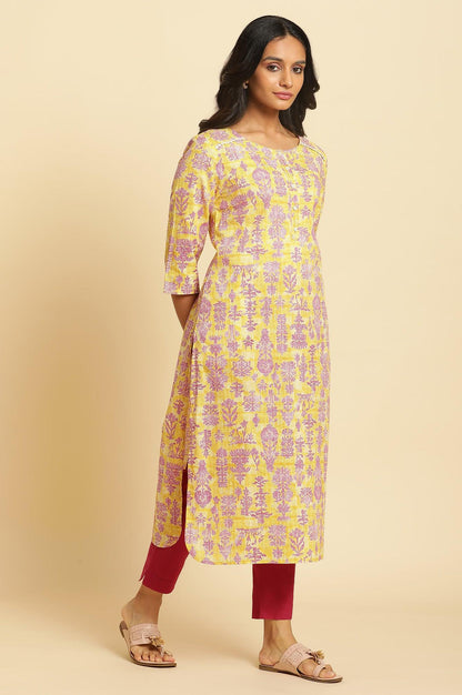 W for Woman Yellow Floral Printed Straight Kurta
