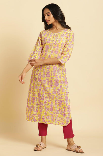 W for Woman Yellow Floral Printed Straight Kurta