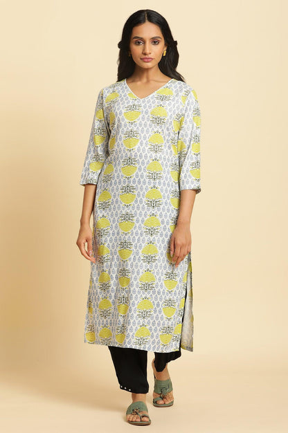 W for Woman White Straight Kurta With Green & Blue Prints