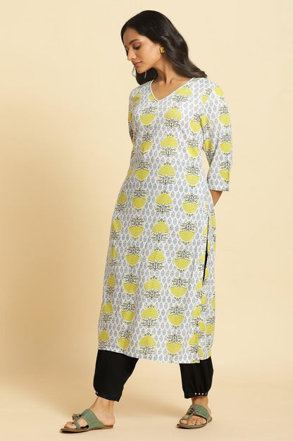 W for Woman White Straight Kurta With Green & Blue Prints