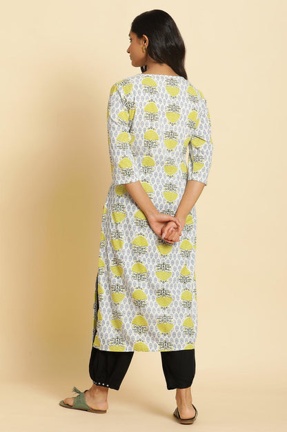 W for Woman White Straight Kurta With Green & Blue Prints