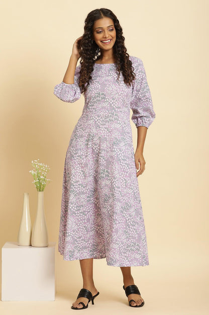 W for Woman Purple Floral Printed Flared Long Dress