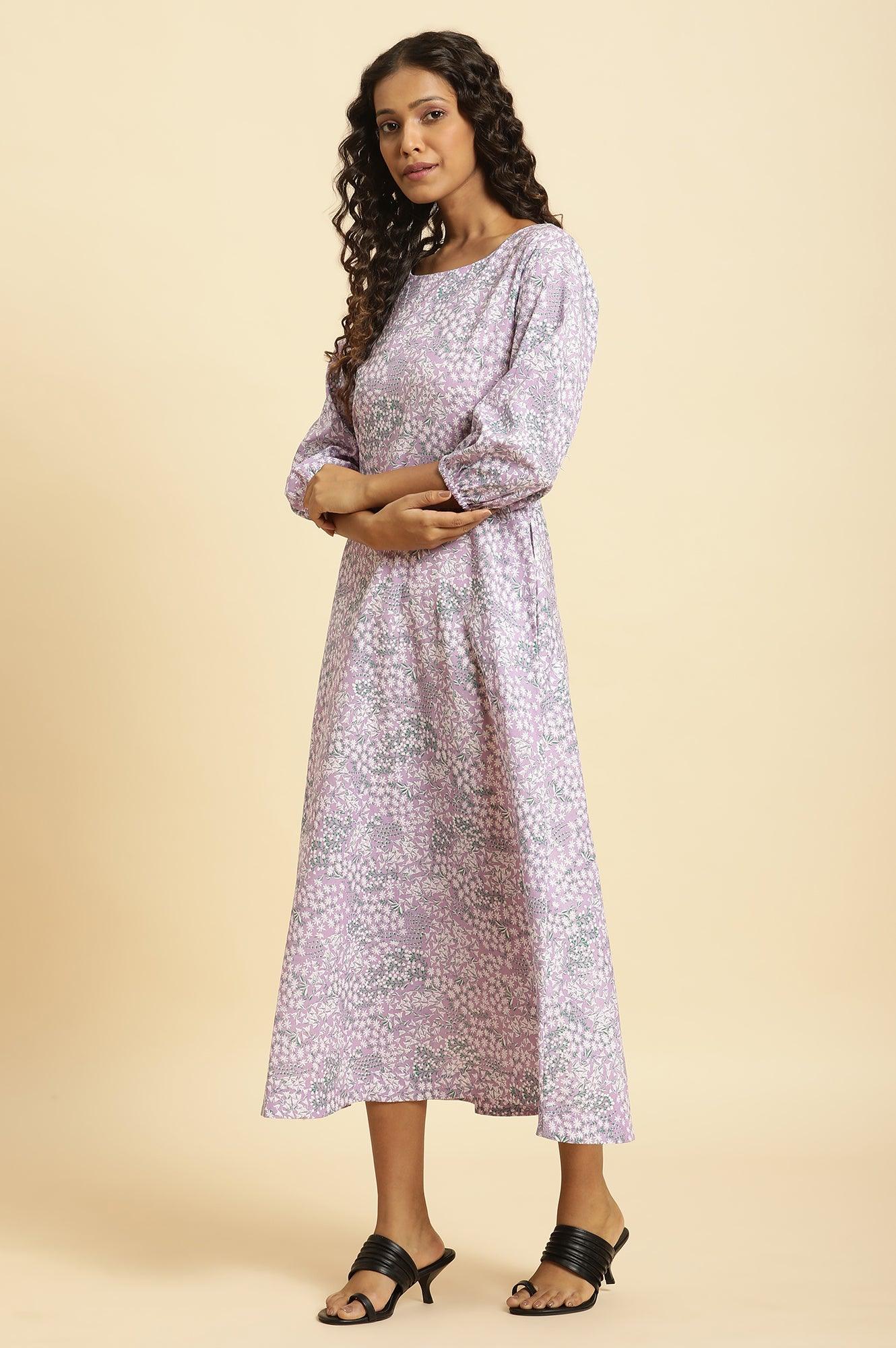 W for Woman Purple Floral Printed Flared Long Dress