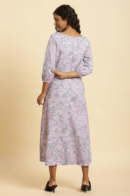 W for Woman Purple Floral Printed Flared Long Dress