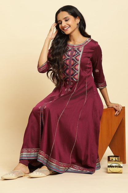 W for Woman Purple Embroidered Flared Kurta