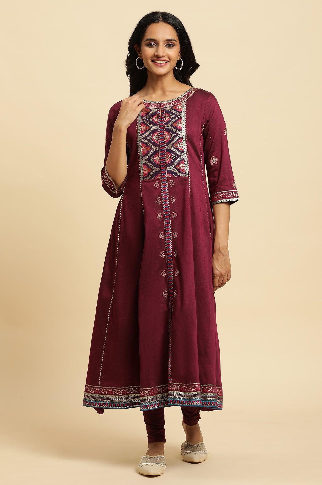 W for Woman Purple Embroidered Flared Kurta