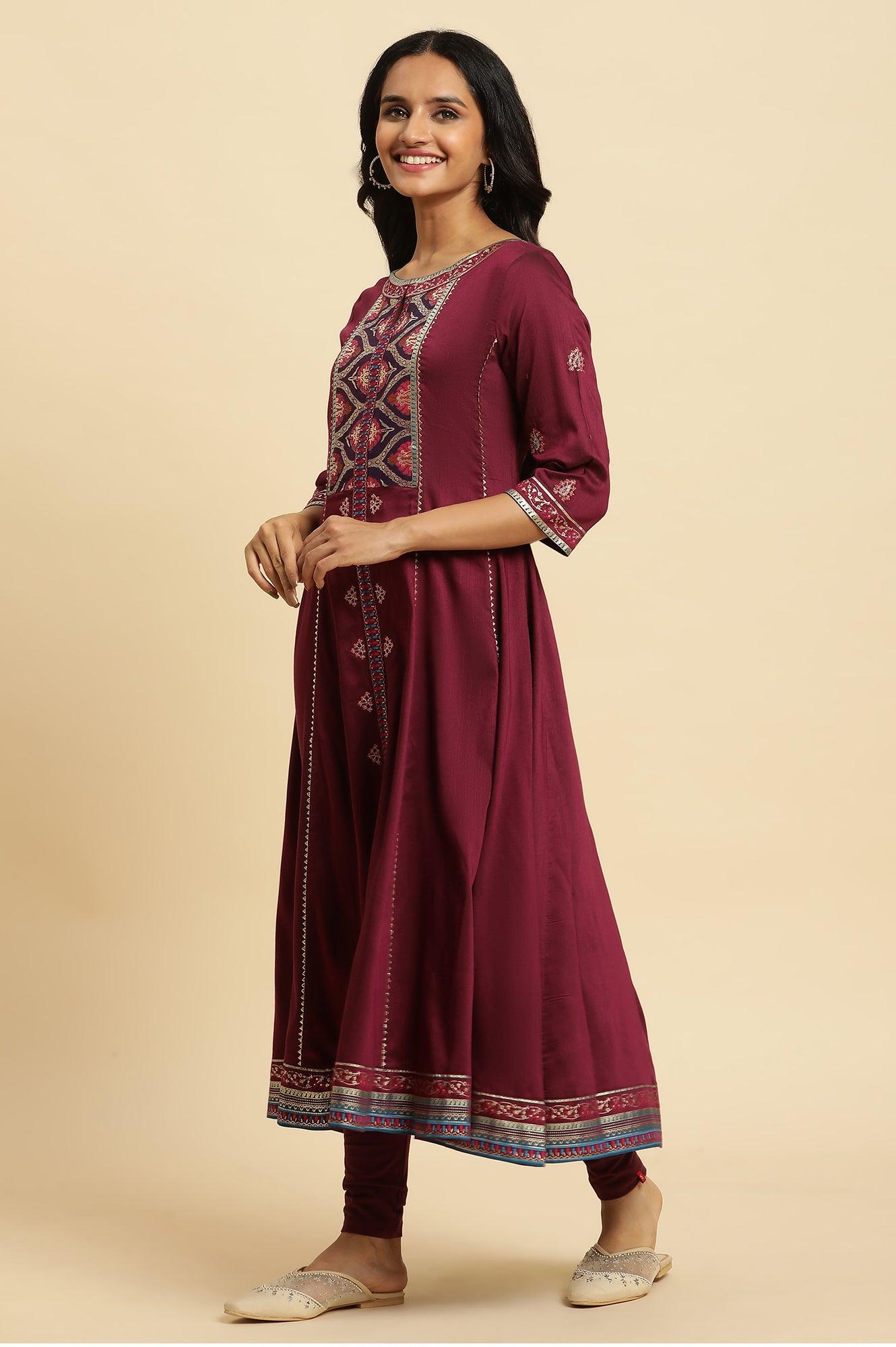 W for Woman Purple Embroidered Flared Kurta