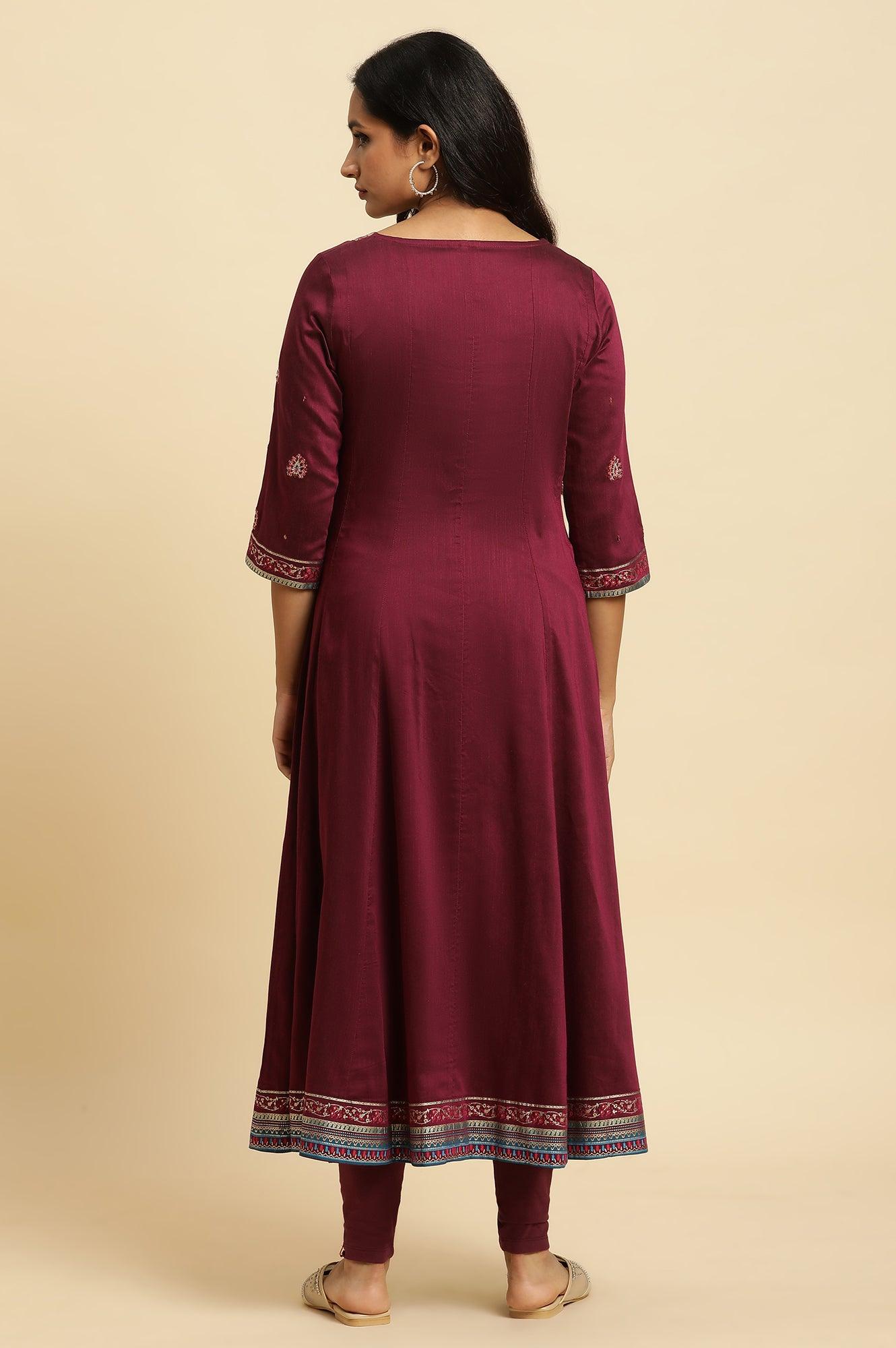 W for Woman Purple Embroidered Flared Kurta