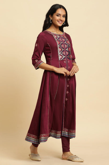 W for Woman Purple Embroidered Flared Kurta