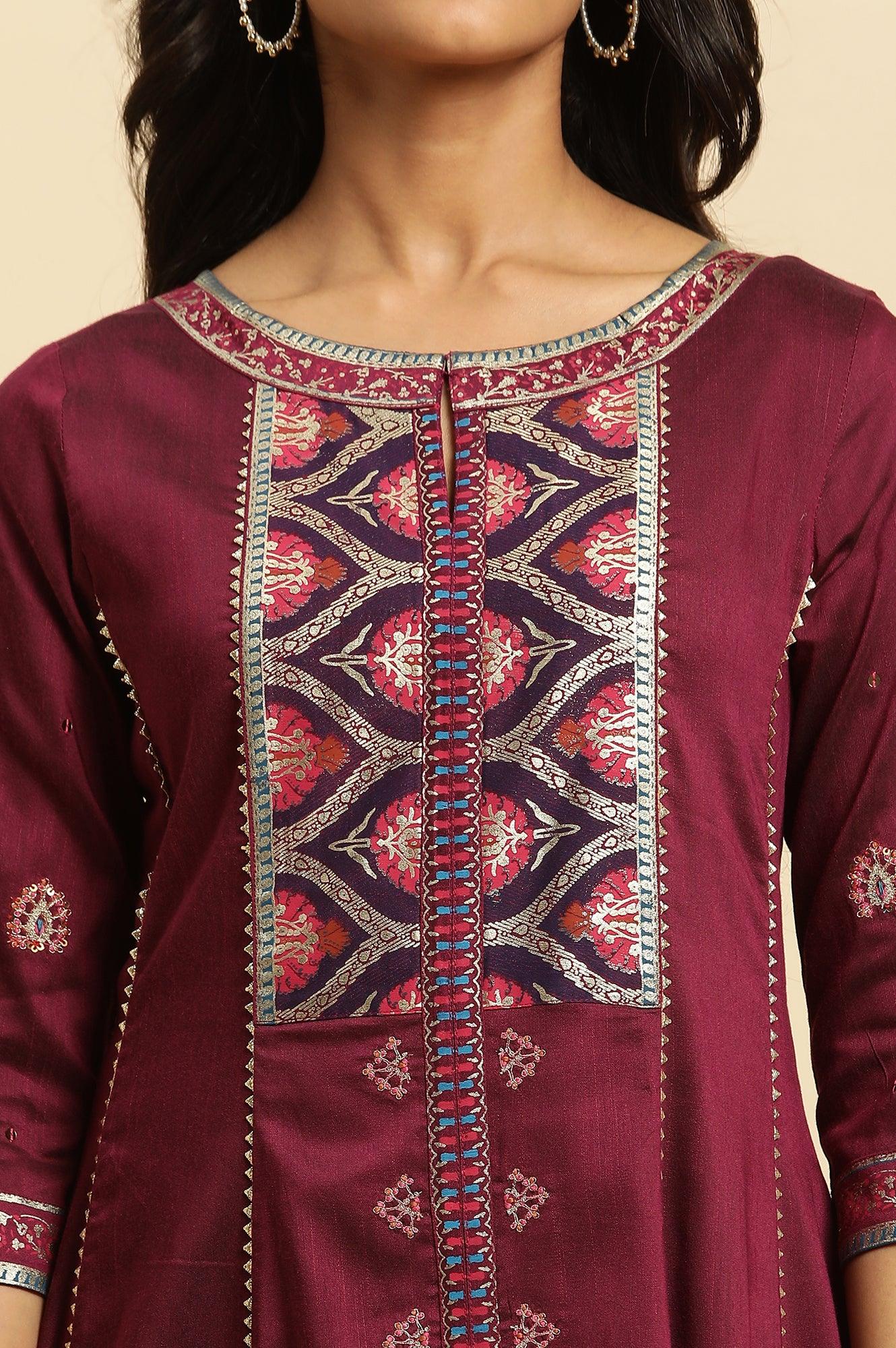 W for Woman Purple Embroidered Flared Kurta