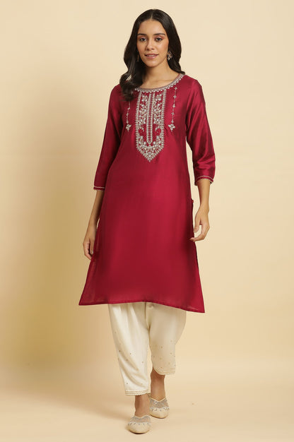 W for Woman Magenta Embroidered Festive Kurta