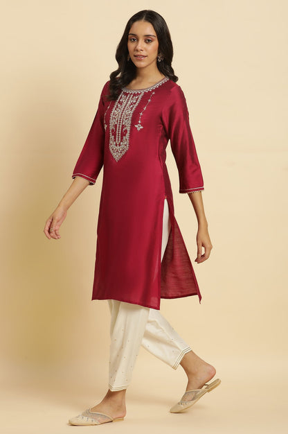 W for Woman Magenta Embroidered Festive Kurta