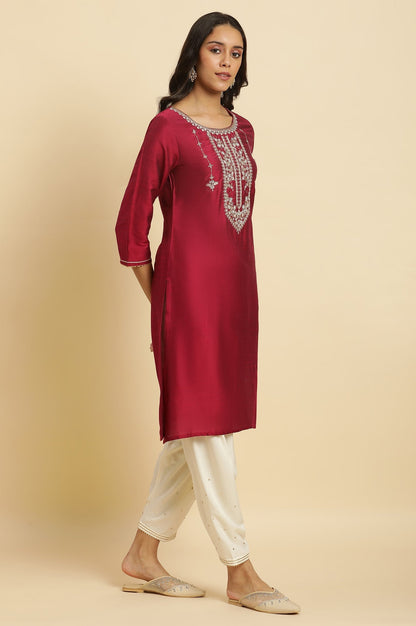 W for Woman Magenta Embroidered Festive Kurta