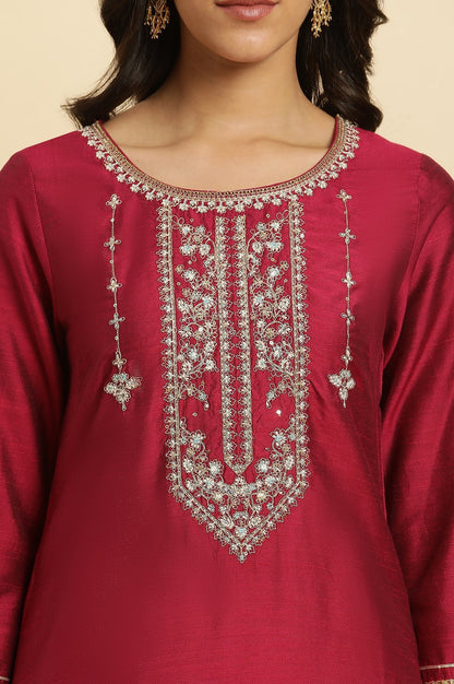 W for Woman Magenta Embroidered Festive Kurta