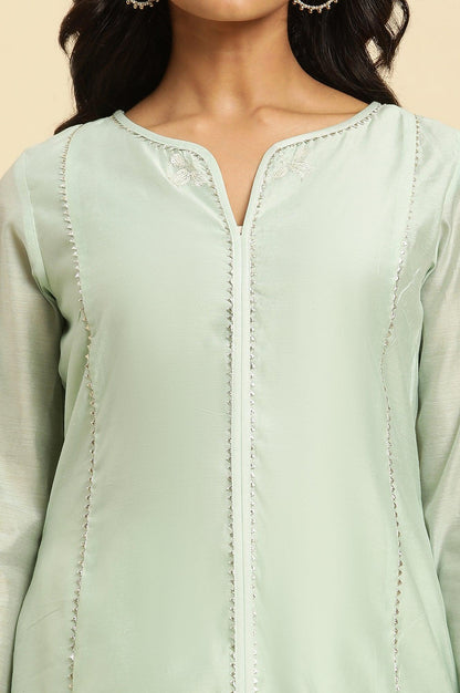 W for Woman Mint Green Panelled Chanderi Kurta