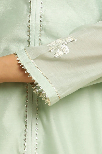 W for Woman Mint Green Panelled Chanderi Kurta