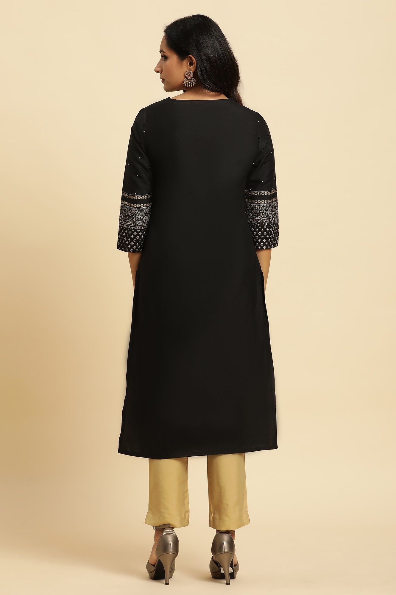 W for Woman Black Embellished Straight Festive Kurta