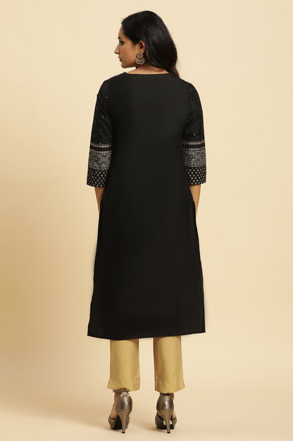 W for Woman Black Embellished Straight Festive Kurta
