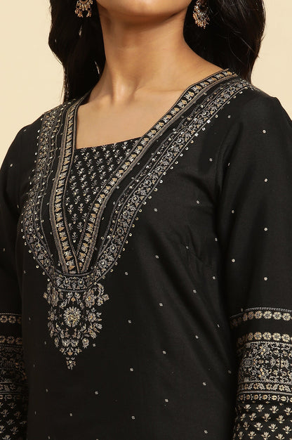 W for Woman Black Embellished Straight Festive Kurta