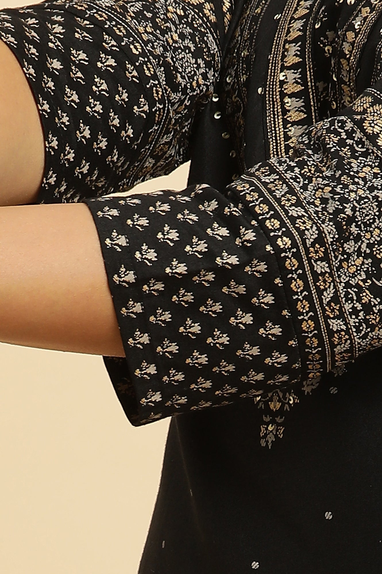 W for Woman Black Embellished Straight Festive Kurta