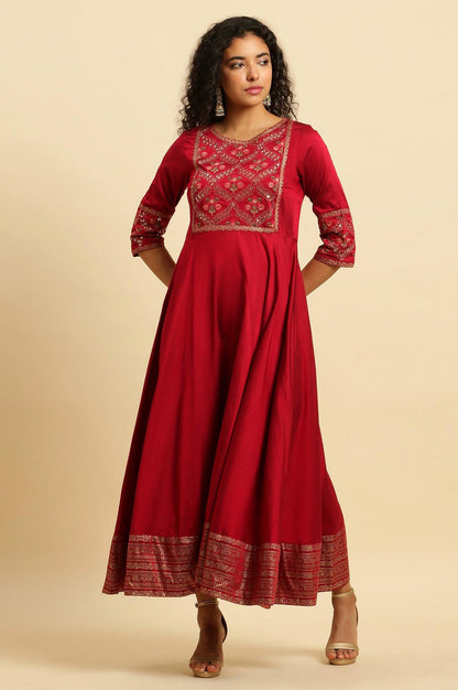 W for Woman Red Panelled Embroidered Festive Dress
