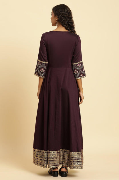 W for Woman Purple Embroidered Festive Panelled Dress