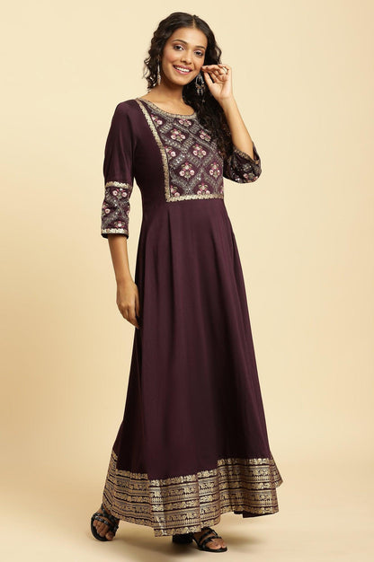 W for Woman Purple Embroidered Festive Panelled Dress