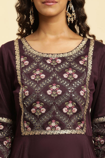W for Woman Purple Embroidered Festive Panelled Dress