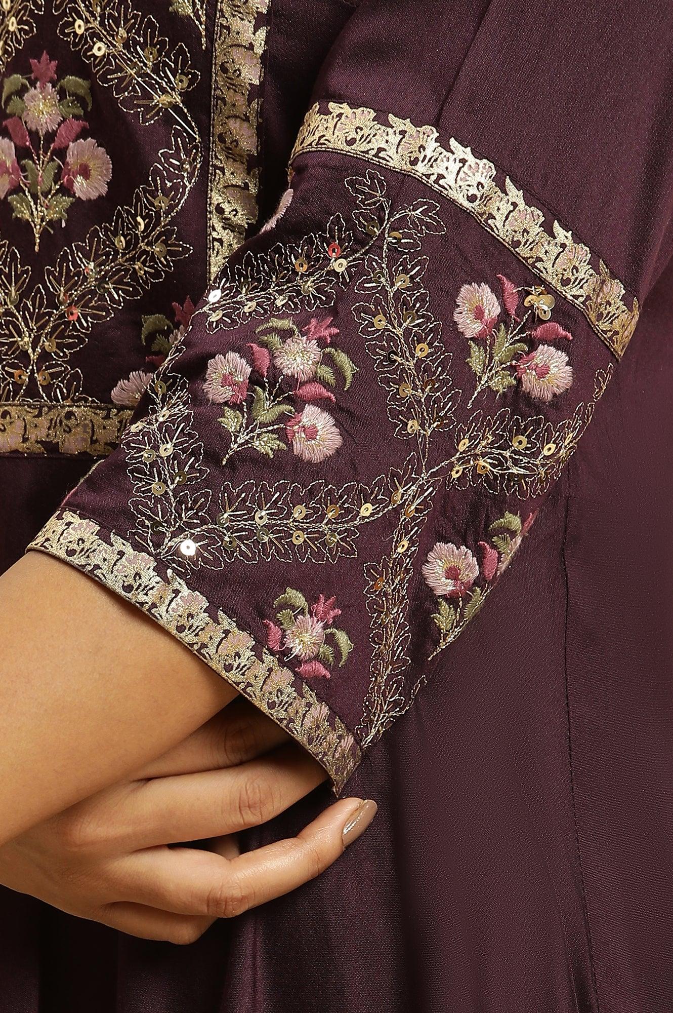 W for Woman Purple Embroidered Festive Panelled Dress