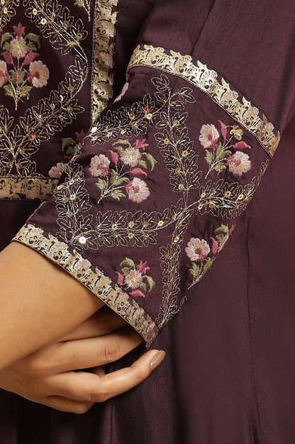 W for Woman Purple Embroidered Festive Panelled Dress
