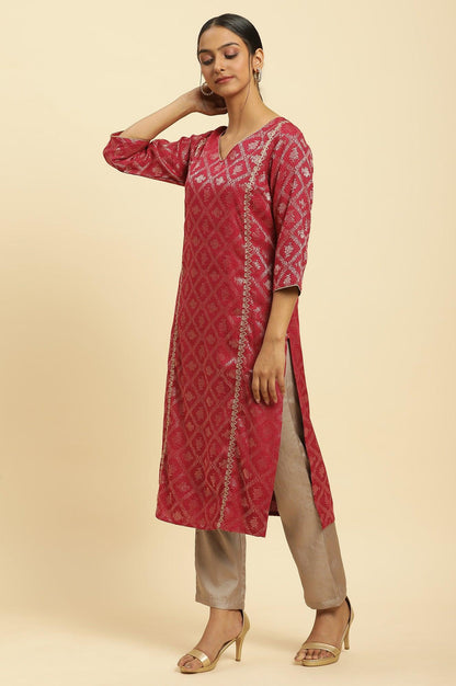 W for Woman Red Rayon Jacquard Sequined Festive Kurta
