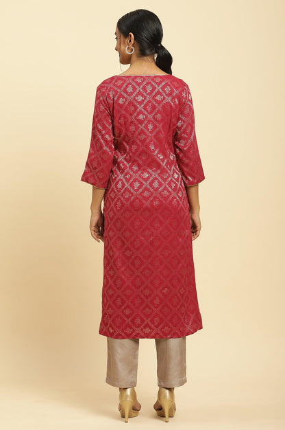 W for Woman Red Rayon Jacquard Sequined Festive Kurta