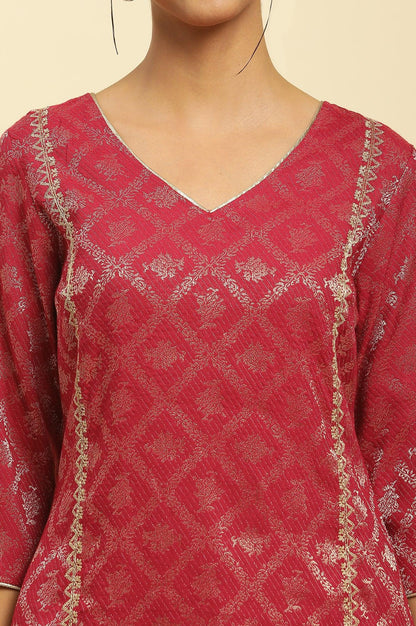 W for Woman Red Rayon Jacquard Sequined Festive Kurta