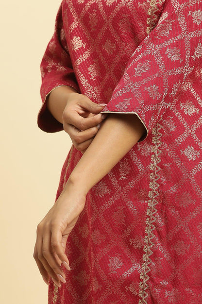 W for Woman Red Rayon Jacquard Sequined Festive Kurta