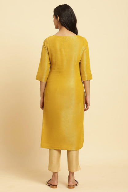 W for Woman Yellow Zari Dobby Festive Kurta With Embellished Kurta