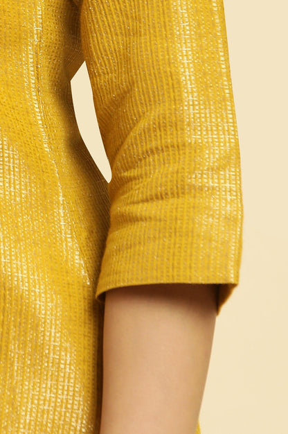 W for Woman Yellow Zari Dobby Festive Kurta With Embellished Kurta