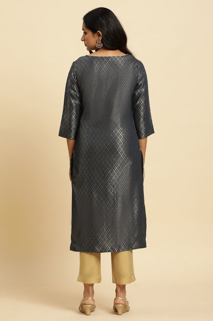 W for Woman Grey Solid Sequined Straight Cotton Kurta