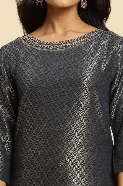 W for Woman Grey Solid Sequined Straight Cotton Kurta