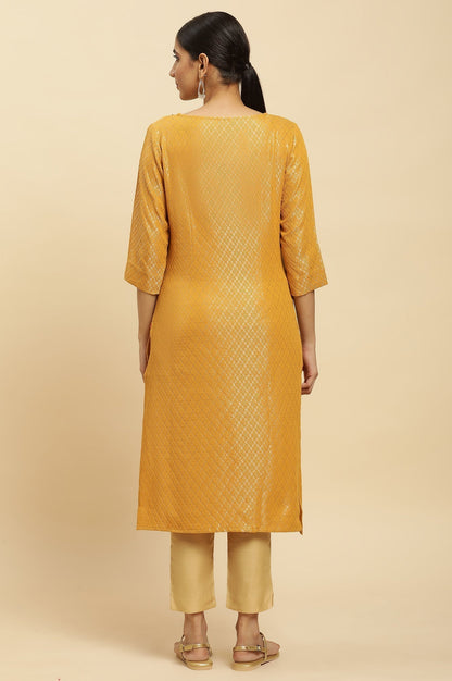 W for Woman Yellow Solid Sequined Straight Cotton Kurta