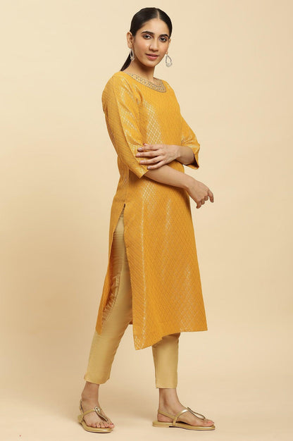 W for Woman Yellow Dobby Embellished Kurta